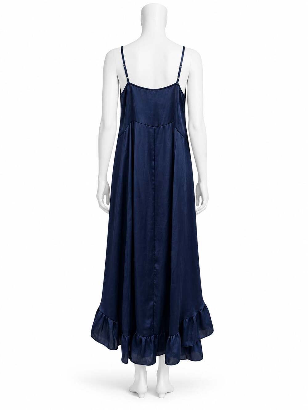 Intimately Free People Navy Blue Satin Ruffle High-Low Maxi Dress - Picture 2 of 6